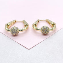 Load image into Gallery viewer, 18k Gold Filled Smooth Triangle Hoop With CZ Bead Ends

