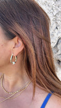 Load image into Gallery viewer, 18k Gold Filled Smooth Triangle Hoop With CZ Bead Ends
