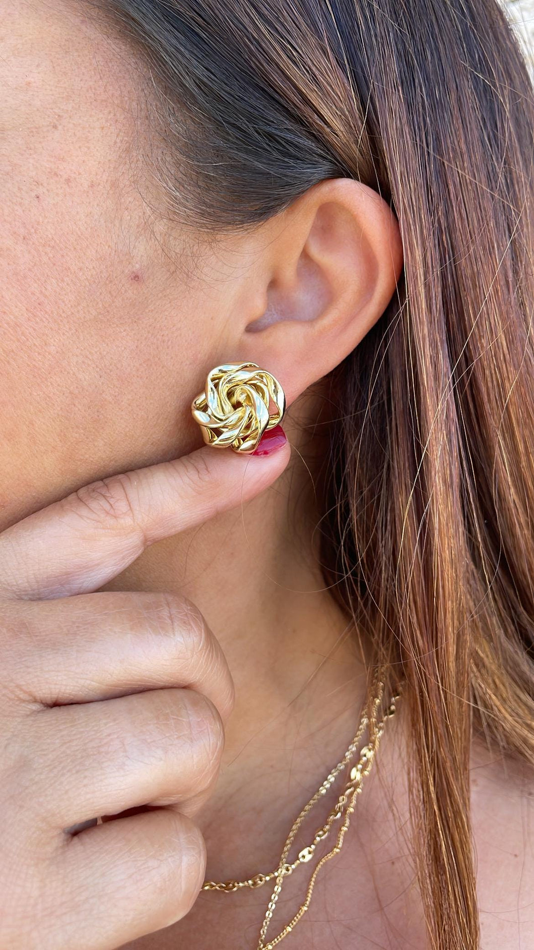 18k Gold Filled Textured Twist and Smooth Flower Shape Earrings