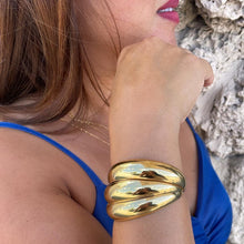 Load image into Gallery viewer, 18k Gold Filled Plain Triple Row Cuff Bracelet, Hollowed, Trending Now
