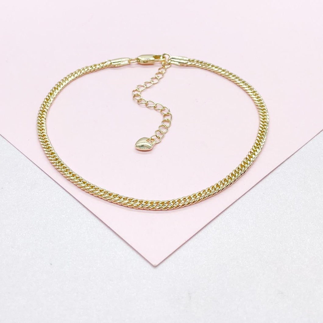 18k Gold Filled 3mm Double Cuban Link Anklet, Summer Time Anklet