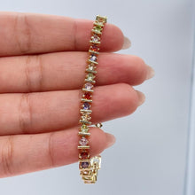 Load image into Gallery viewer, 18k Gold Filled Colorful Round Stone Bracelet Patterned with Gold Bars
