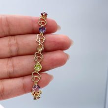 Load image into Gallery viewer, 18k Gold Filled Heart Patterned Bracelet with Round Colorful CZ Stones
