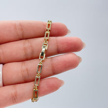 Load image into Gallery viewer, 18k Gold Filled Rectangle Link Bracelet with Colorful Beveled Baguette CZ
