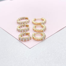 Load image into Gallery viewer, 18k Gold Filled Set of Round Stone Hoop Earrings

