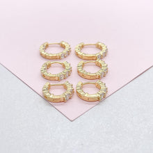 Load image into Gallery viewer, 18k Gold Filled Set of Round Stone Hoop Earrings
