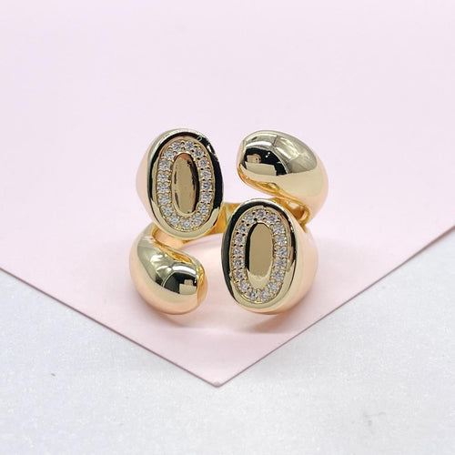 18k Gold-filled Adjustable 4-Way Wrap ring with CZ and Dome Ended Pattern