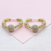 Load image into Gallery viewer, 18k Gold Filled Triangle Hoop with Twisted and CZ Bead Ends
