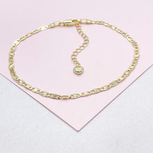 Load image into Gallery viewer, 18k Gold Filled 3mm Mariner Link Anklet featuring Starburst Design
