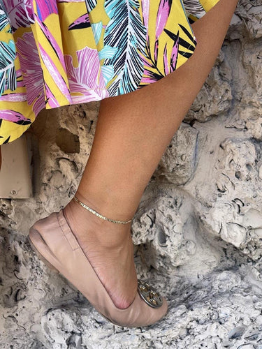 18k Gold Filled 3mm Mariner Link Anklet featuring Starburst Design