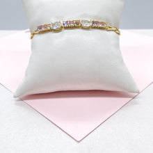 Load image into Gallery viewer, 18k Gold Filled 4mm Spear Link Bracelet with Pastel and White CZ Stoned
