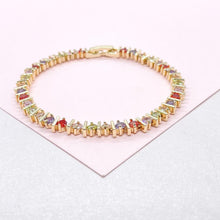 Load image into Gallery viewer, 18k Gold Filled Colorful Round Stone Bracelet Patterned with Gold Bars
