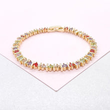 Load image into Gallery viewer, 18k Gold Filled Colorful Round Stone Bracelet Patterned with Gold Bars
