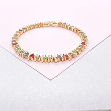 Load image into Gallery viewer, 18k Gold Filled Colorful Round Stone Bracelet Patterned with Gold Bars
