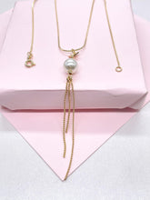 Load image into Gallery viewer, 18k Gold Filled Serpent Link Necklace with Pearl Charm and Tassels Charm
