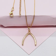 Load image into Gallery viewer, 18k Gold Filled Box Chain Necklace With Minimalistic Luck Bone Pendant Design, Wishbone
