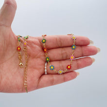 Load image into Gallery viewer, 18k Gold Filled Colorful Enamel Multicolored Flower-Patterned Necklace, Summer Jewlery Nature Jewlery, For Her, For Girl

