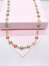 Load image into Gallery viewer, 18k Gold Filled Colorful Enamel Multicolored Flower-Patterned Necklace, Summer Jewlery Nature Jewlery, For Her, For Girl
