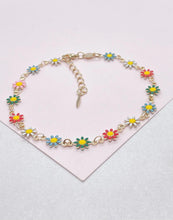 Load image into Gallery viewer, 18k Gold Filled Colorful Enamel Multicolored Flower-Patterned Anklet, Summer Jewlery Nature Jewlery, For Her, For Girl
