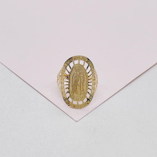 18k Gold Filled Virgin Mary Medallion Engraved Ring