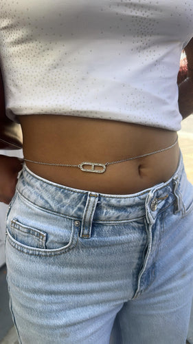 Silver Filled Dainty Curb Link Waist Chain with Oval Carabiner CZ Chain