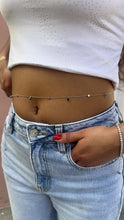 Load image into Gallery viewer, Silver Filled Dainty Curb Link Waist Chain With Medallion Charms and Beveled Stones
