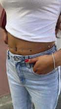 Load image into Gallery viewer, Silver Filled Dainty Curb Link Waist Chain With Medallion Charms and Beveled Stones

