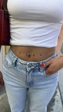 Load image into Gallery viewer, Silver Filled Dainty Curb Link Waist Chain With Purple Color Amethyst Simulated Beveled Stones
