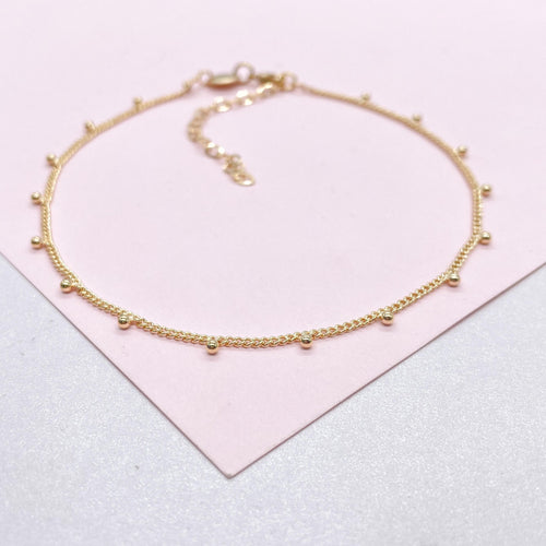 18k Gold Filled Curb Chain Satellite Anklet with Hanging Bead