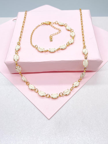 18k Gold Filled Dainty Choker Chain and Bracelet with Cowrie Puka Shell Charms