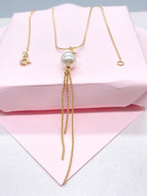 Load image into Gallery viewer, 18k Gold Filled Serpent Link Necklace with Pearl Charm and Tassels Charm
