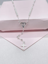 Load image into Gallery viewer, Silver Filled Dainty Rosary with sparkle Heart Center Crucifix Cross
