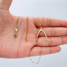 Load image into Gallery viewer, 18k Gold Filled Box Chain Necklace With Minimalistic Luck Bone Pendant Design, Wishbone
