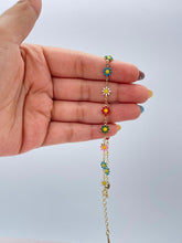 Load image into Gallery viewer, 18k Gold Filled Colorful Enamel Multicolored Flower-Patterned Anklet, Summer Jewlery Nature Jewlery, For Her, For Girl
