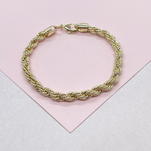 18k Gold Filled 5mm Rope Bracelet In 7 Inch Length