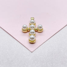 Load image into Gallery viewer, 18k Gold Filled Beaded Pearl Cross Pendant
