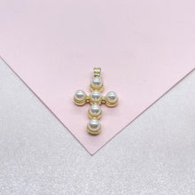 Load image into Gallery viewer, 18k Gold Filled Beaded Pearl Cross Pendant

