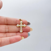 Load image into Gallery viewer, 18k Gold Filled Faux all around Pearl Style Cross Pendant
