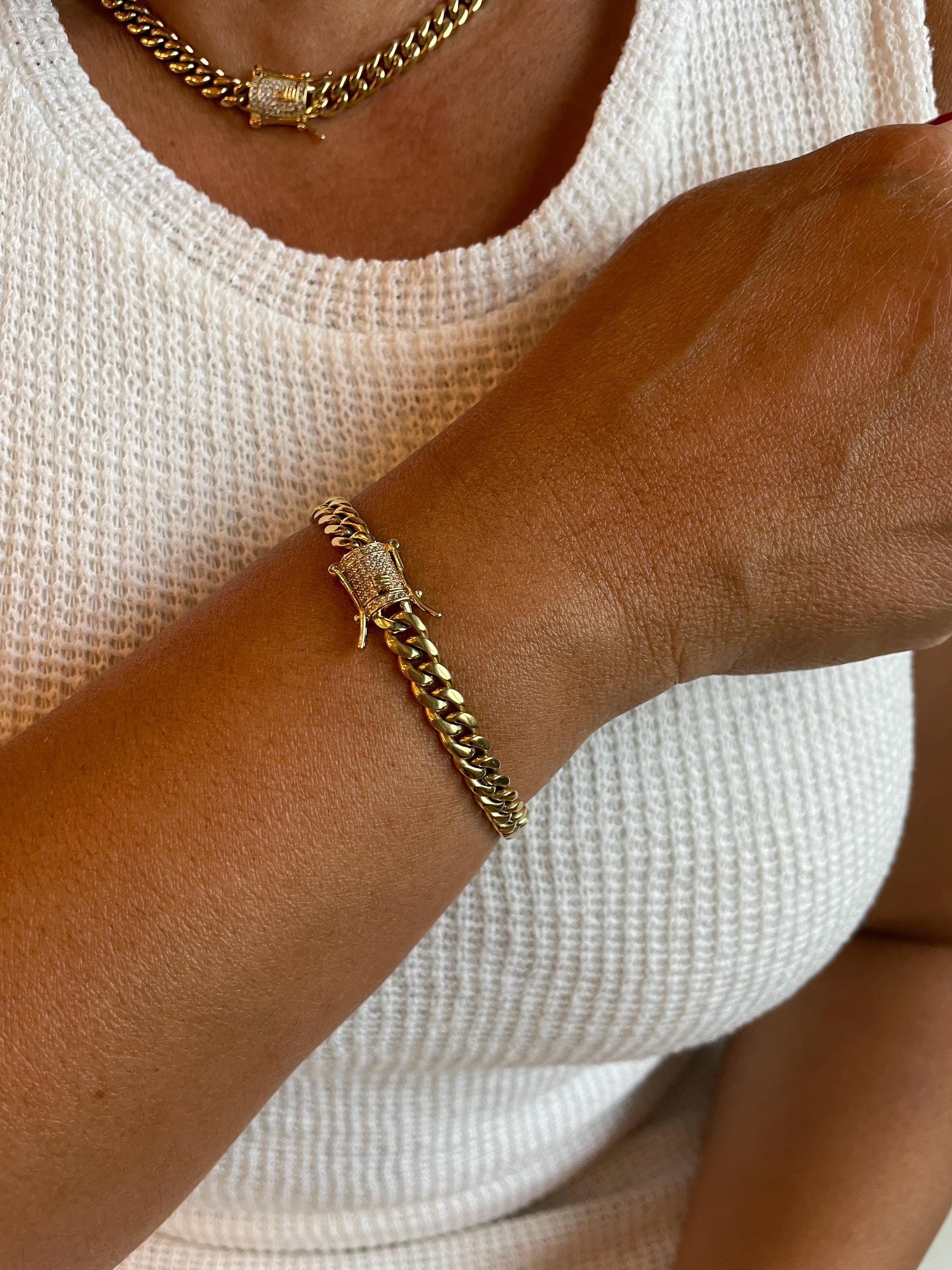 14k Gold Filled 6mm Thick Cuban Curb Link Chain Necklace Featuring Special CZ Box Clasp, Available in Bracelet