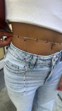 Load image into Gallery viewer, Silver Filled Dainty Curb Link Waist Chain With Purple Color Amethyst Simulated Beveled Stones

