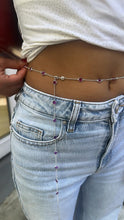 Load image into Gallery viewer, Silver Filled Dainty Curb Link Waist Chain With Purple Color Amethyst Simulated Beveled Stones
