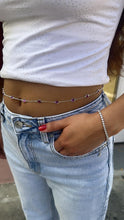 Load image into Gallery viewer, Silver Filled Dainty Curb Link Waist Chain With Purple Color Amethyst Simulated Beveled Stones
