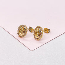 Load image into Gallery viewer, 18k Gold Filled Virgin Mary Studs Crowned with CZ Stones
