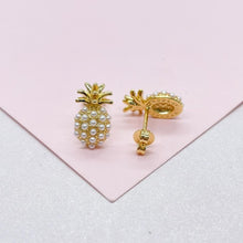 Load image into Gallery viewer, 18k Gold Filled Beaded Pineapple Stud Earrings
