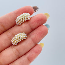 Load image into Gallery viewer, 18k Gold Filled Chunky Puffy C-Hoops with Baby Pearls Engraved
