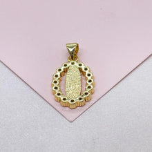 Load image into Gallery viewer, 18k Gold Filled Engraved Virgin of Mary Charm Crowned with Round CZ Stones
