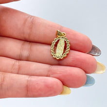 Load image into Gallery viewer, 18k Gold Filled Engraved Virgin of Mary Charm Crowned with Round CZ Stones
