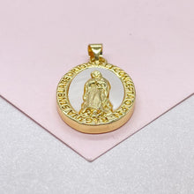 Load image into Gallery viewer, 18k Gold Filled Engraved Virgin of Mary Charm with Mother of Pearl
