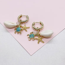 Load image into Gallery viewer, 18k Gold Filled Huggie Hoop Earring with Beach Themed Charms
