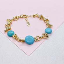 Load image into Gallery viewer, 18k Gold Filled Specialty Link Bracelet with Turquoise Disks
